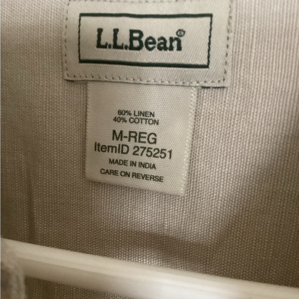 NWOT LL Bean tan linen cotton belted shirt dress MED REG 3/4 sleeve Never Worn - Picture 3 of 14